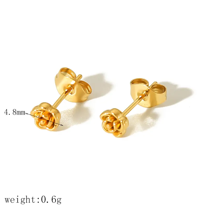 1 par de pendientes de botón de acero inoxidable chapados en oro de 18 quilates con forma de flor de estilo simple y dulce para mujer h5 Imagen2